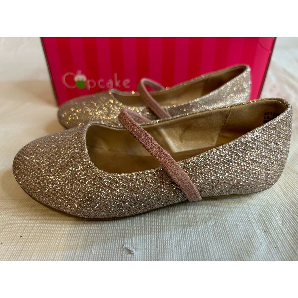 Girl's Toddler 9 M Gold Sparkle Flat Dress Shoes Preowned Cupcake EUC